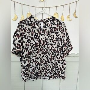 Stars Above Black and Brown Leopard Print Button Down Shirt